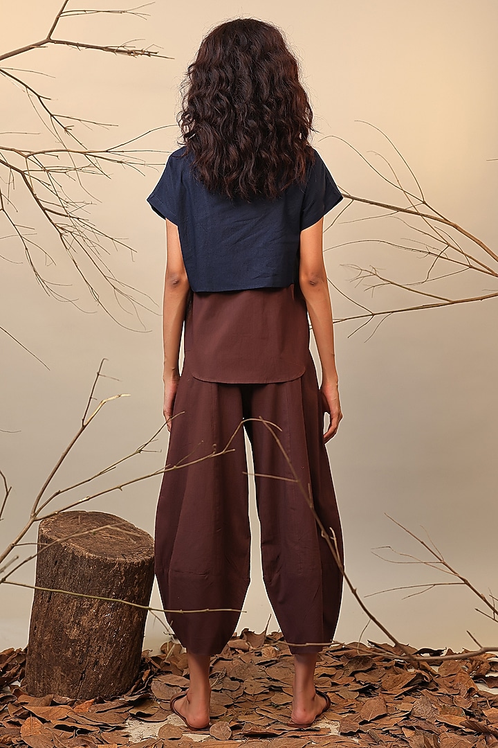 Blue & Brown Cotton Color-Blocked Co-Ord Set by Mati at Pernia's Pop Up Shop
