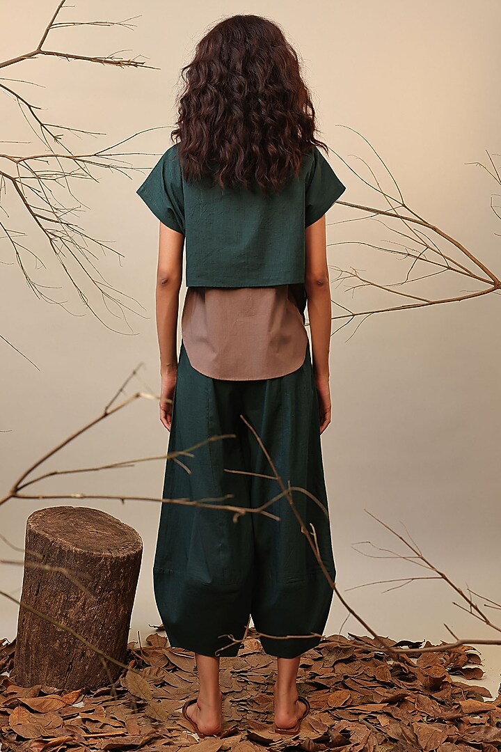 Green Cotton Color-Blocked Co-Ord Set by Mati at Pernia's Pop Up Shop
