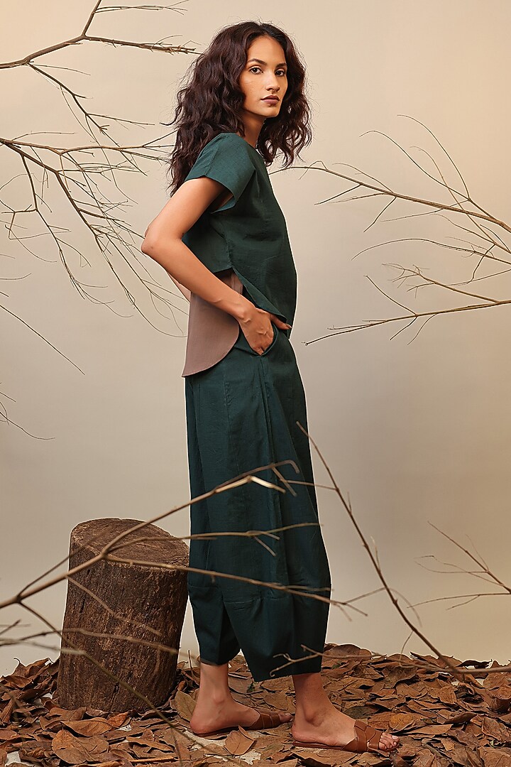 Green Cotton Color-Blocked Co-Ord Set by Mati at Pernia's Pop Up Shop