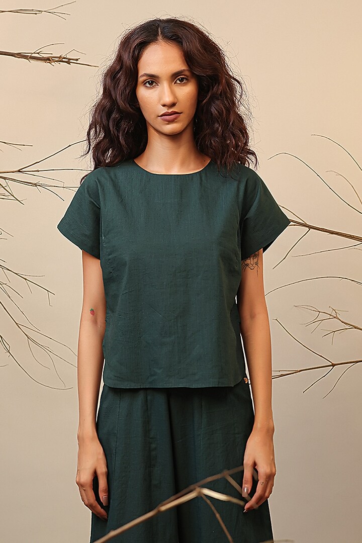 Green Cotton Color-Blocked Co-Ord Set by Mati at Pernia's Pop Up Shop