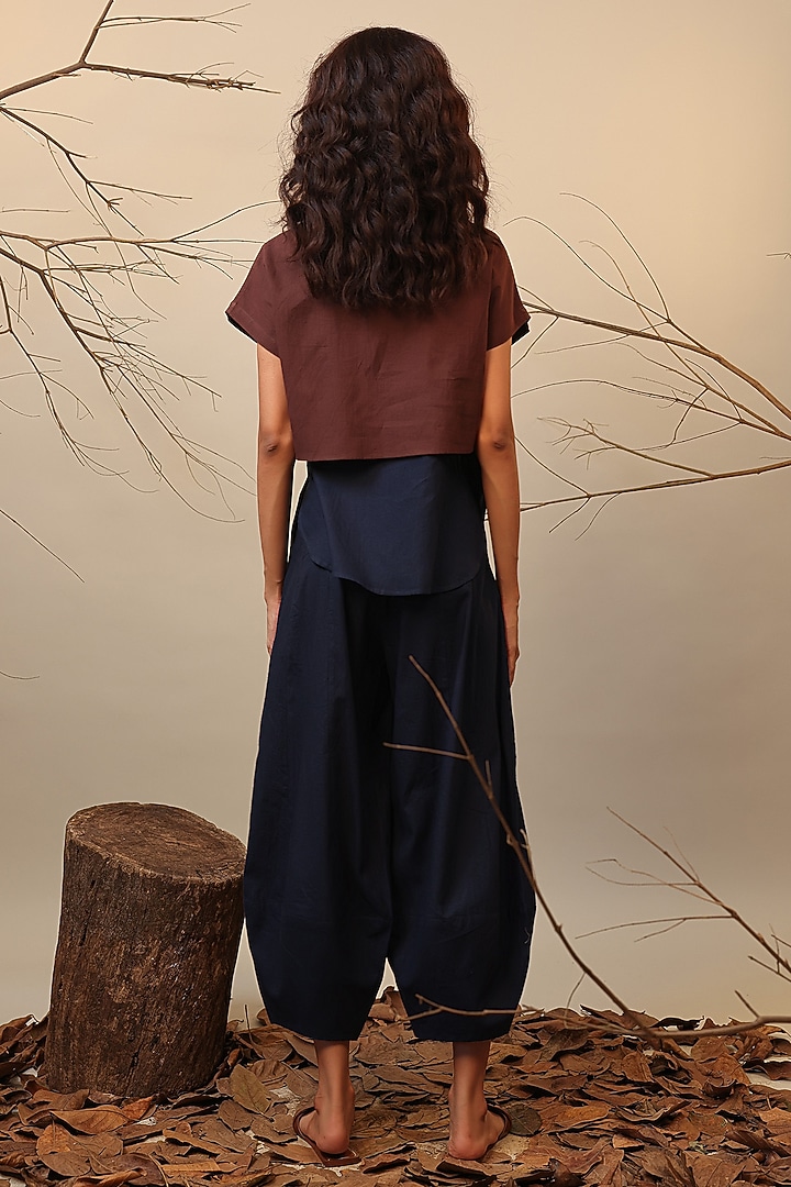 Blue & Brown Cotton Color-Blocked Co-Ord Set by Mati at Pernia's Pop Up Shop