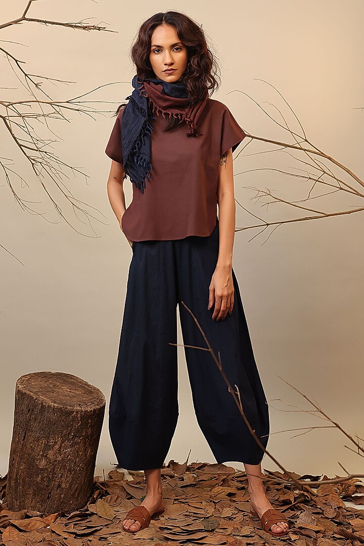 Blue & Brown Cotton Color-Blocked Co-Ord Set by Mati at Pernia's Pop Up Shop