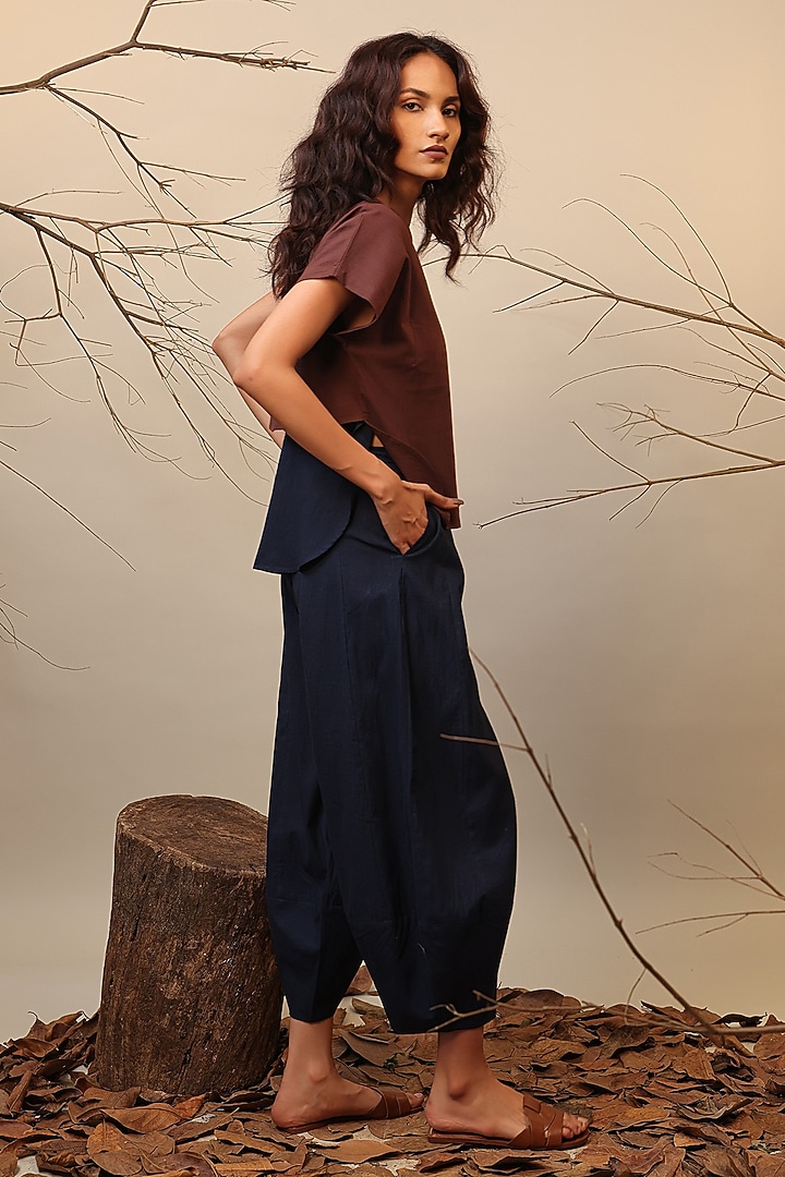 Blue & Brown Cotton Color-Blocked Co-Ord Set by Mati at Pernia's Pop Up Shop