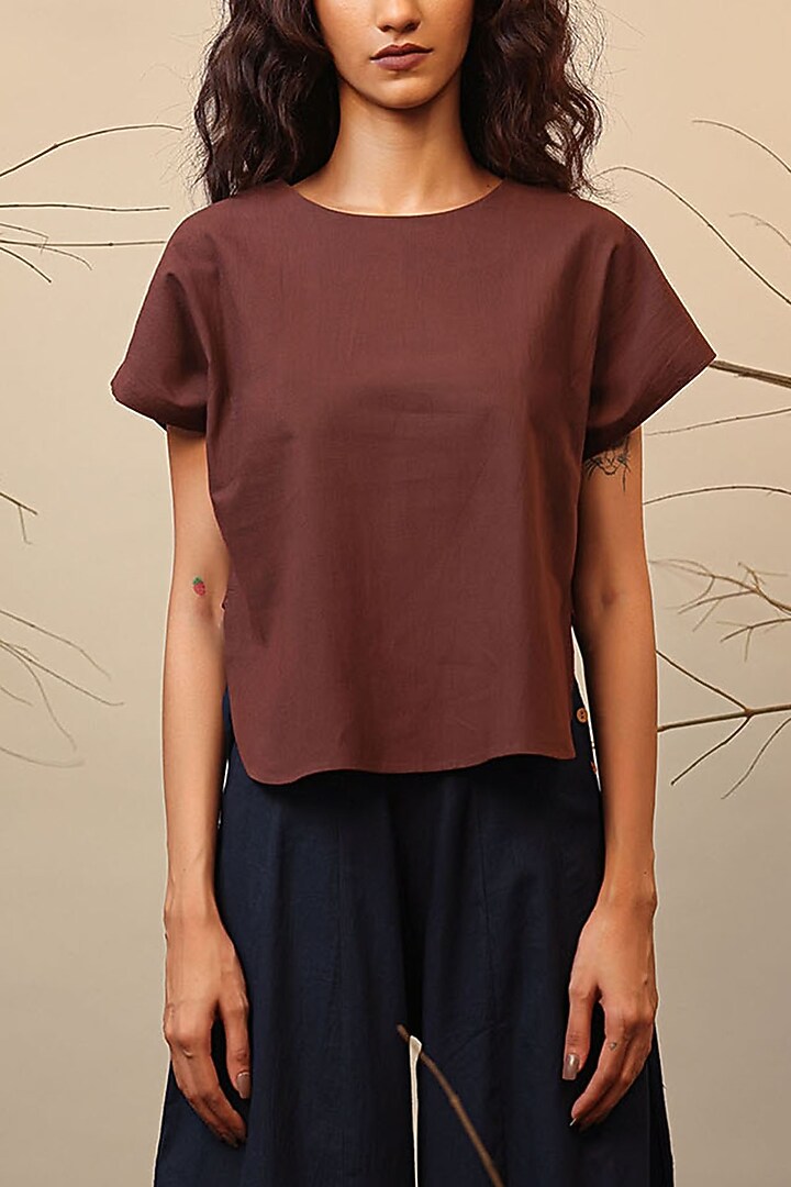 Blue & Brown Cotton Color-Blocked Co-Ord Set by Mati at Pernia's Pop Up Shop