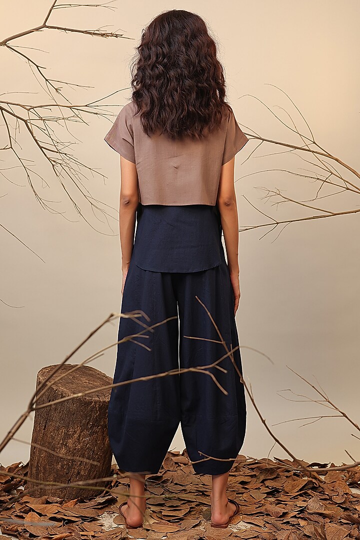 Blue & Beige Cotton Color-Blocked Co-Ord Set by Mati at Pernia's Pop Up Shop