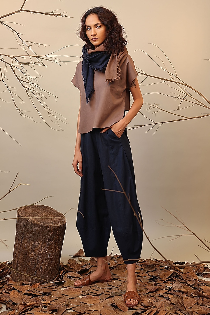 Blue & Beige Cotton Color-Blocked Co-Ord Set by Mati at Pernia's Pop Up Shop