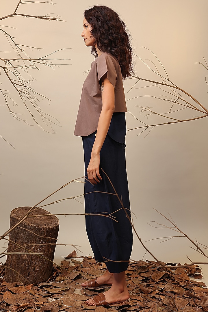 Blue & Beige Cotton Color-Blocked Co-Ord Set by Mati at Pernia's Pop Up Shop