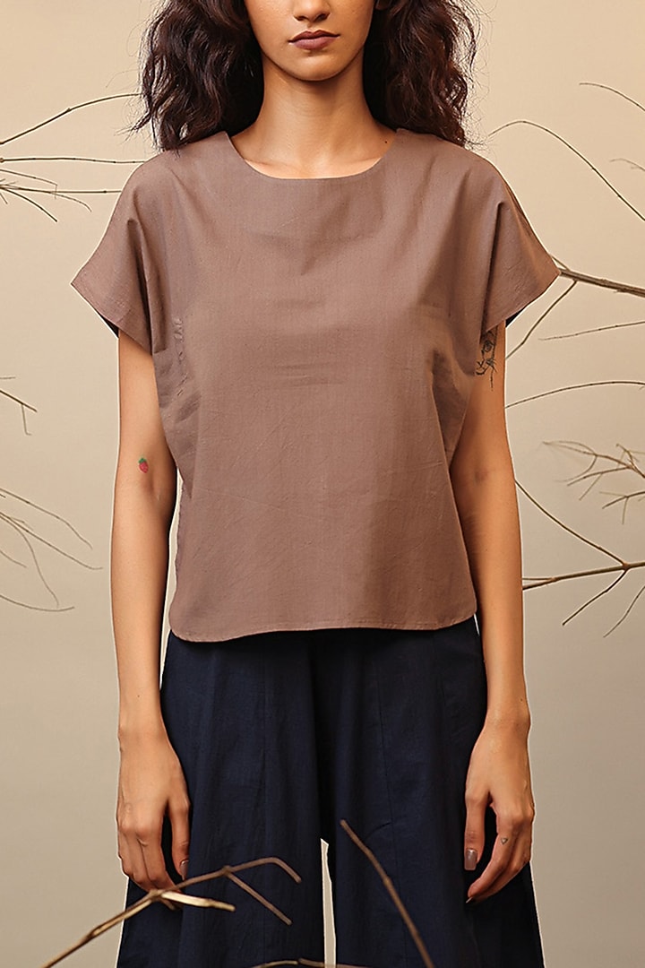 Blue & Beige Cotton Color-Blocked Co-Ord Set by Mati at Pernia's Pop Up Shop