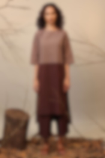 Beige & Brown Cotton Color-Blocked Tunic Set by Mati at Pernia's Pop Up Shop