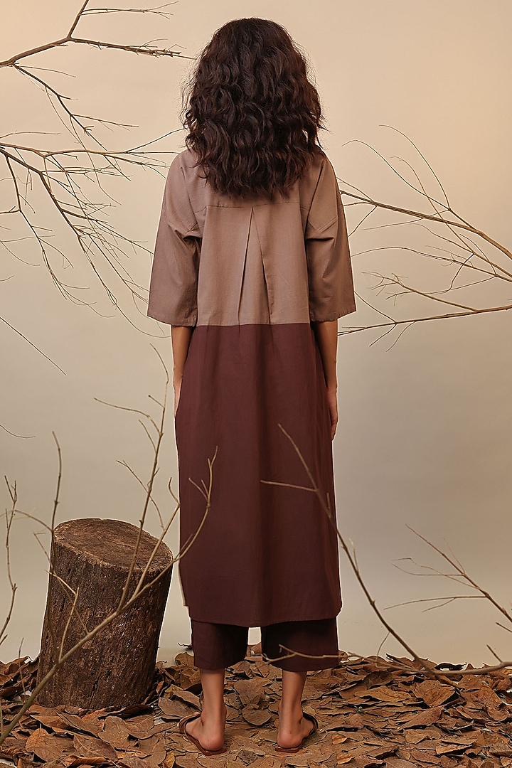 Beige & Brown Cotton Color-Blocked Tunic Set by Mati at Pernia's Pop Up Shop