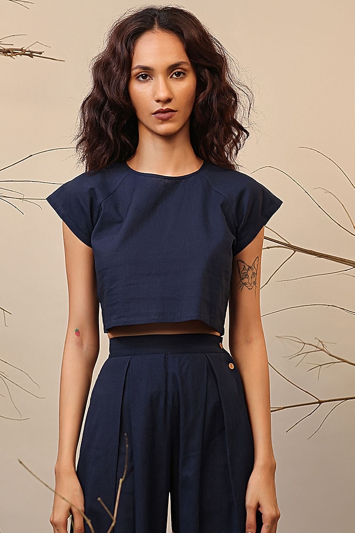 Blue Handspun Cotton Co-Ord Set by Mati at Pernia's Pop Up Shop