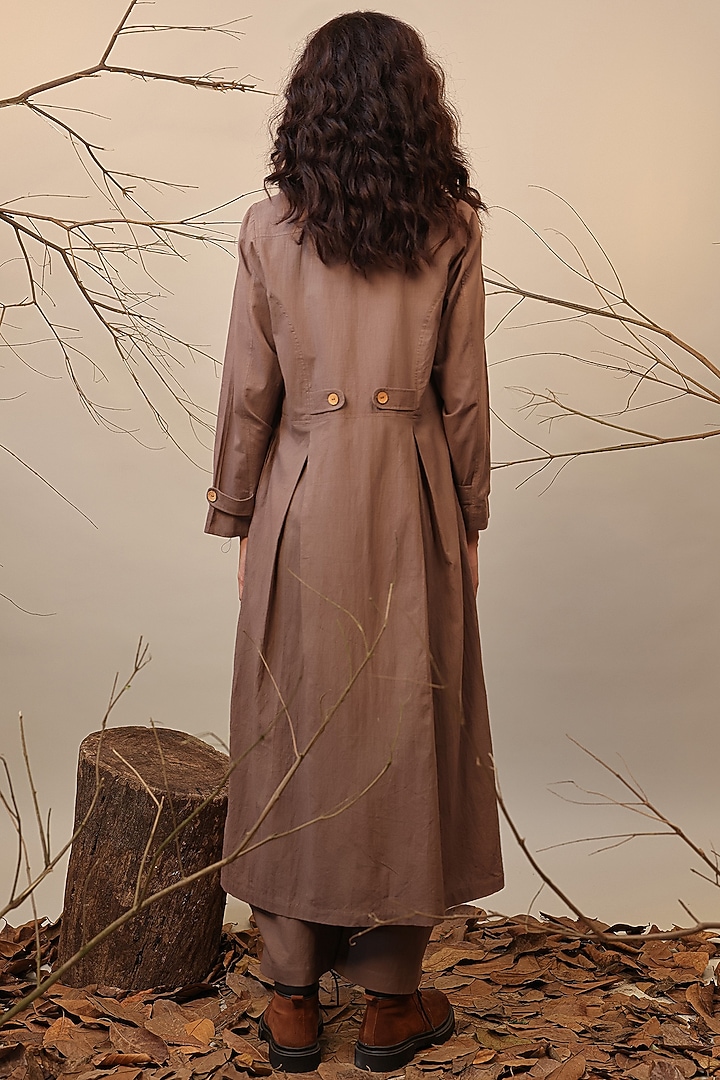 Beige Cotton Trench Jacket by Mati at Pernia's Pop Up Shop
