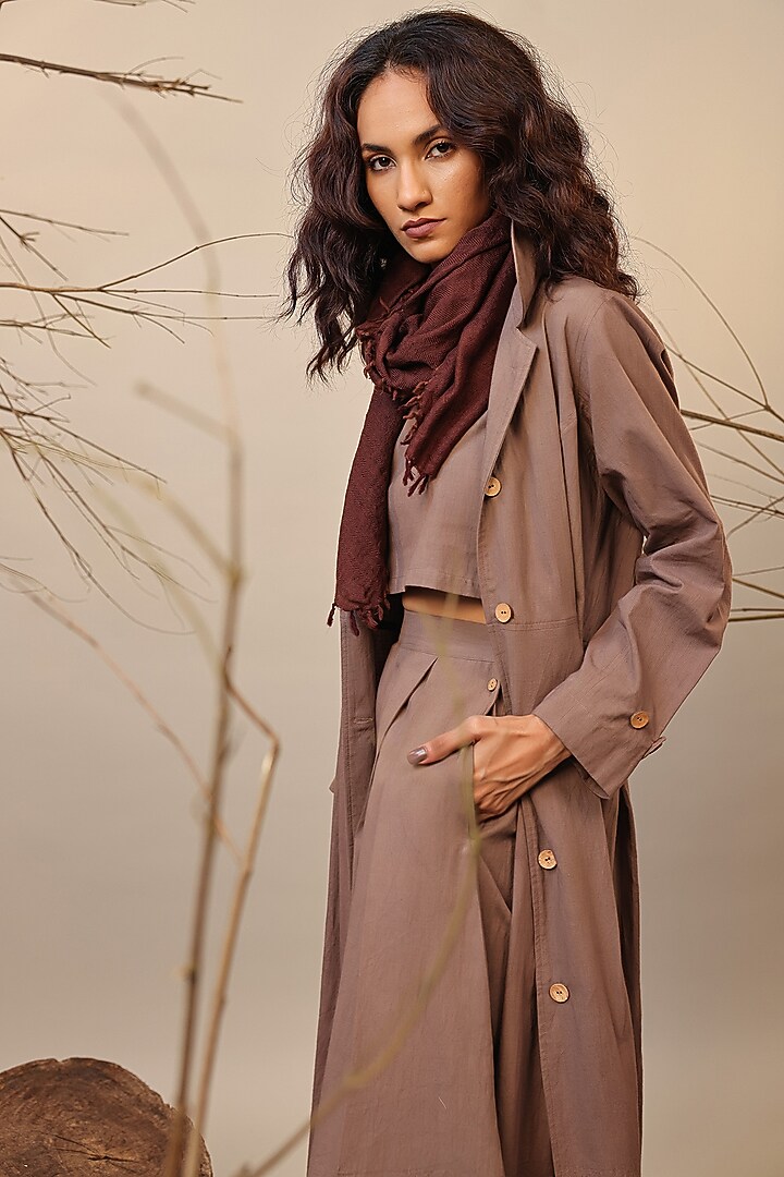 Beige Cotton Trench Jacket by Mati at Pernia's Pop Up Shop