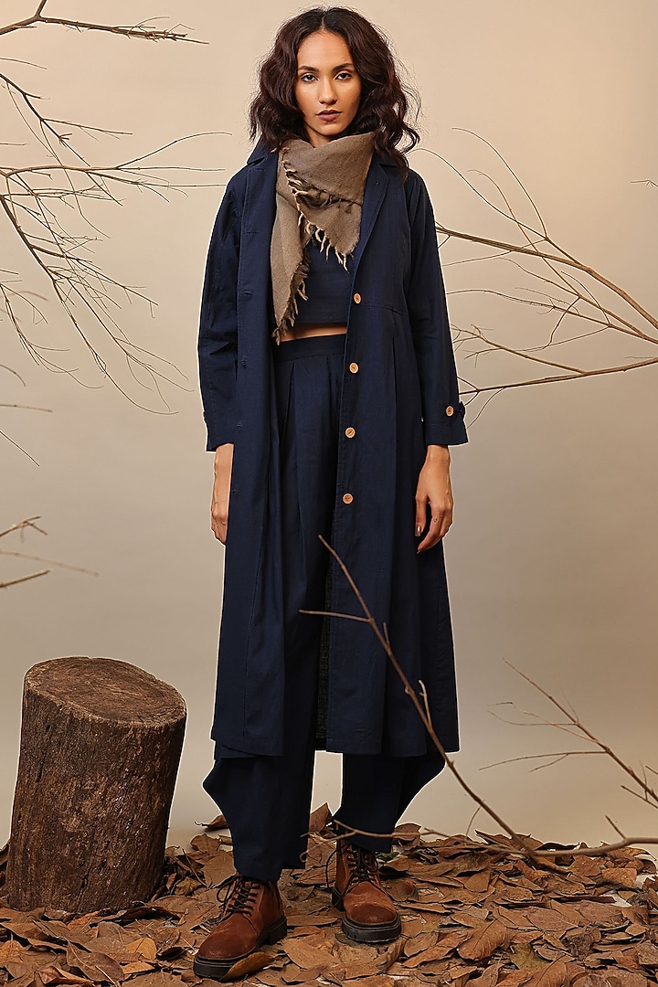 Blue Cotton Trench Jacket by Mati at Pernia's Pop Up Shop