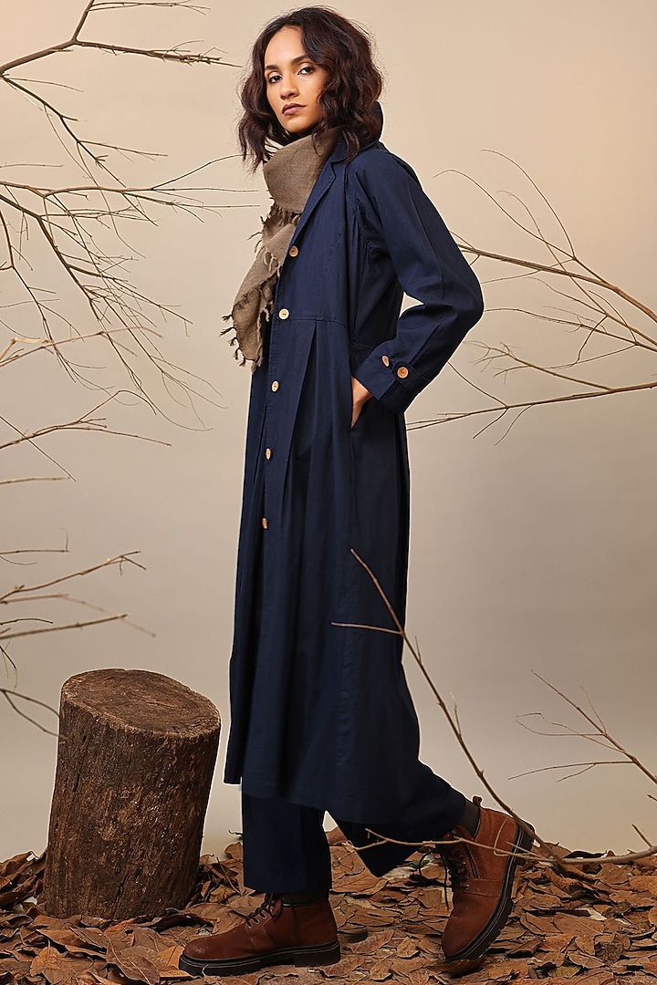 Blue Cotton Trench Jacket by Mati at Pernia's Pop Up Shop