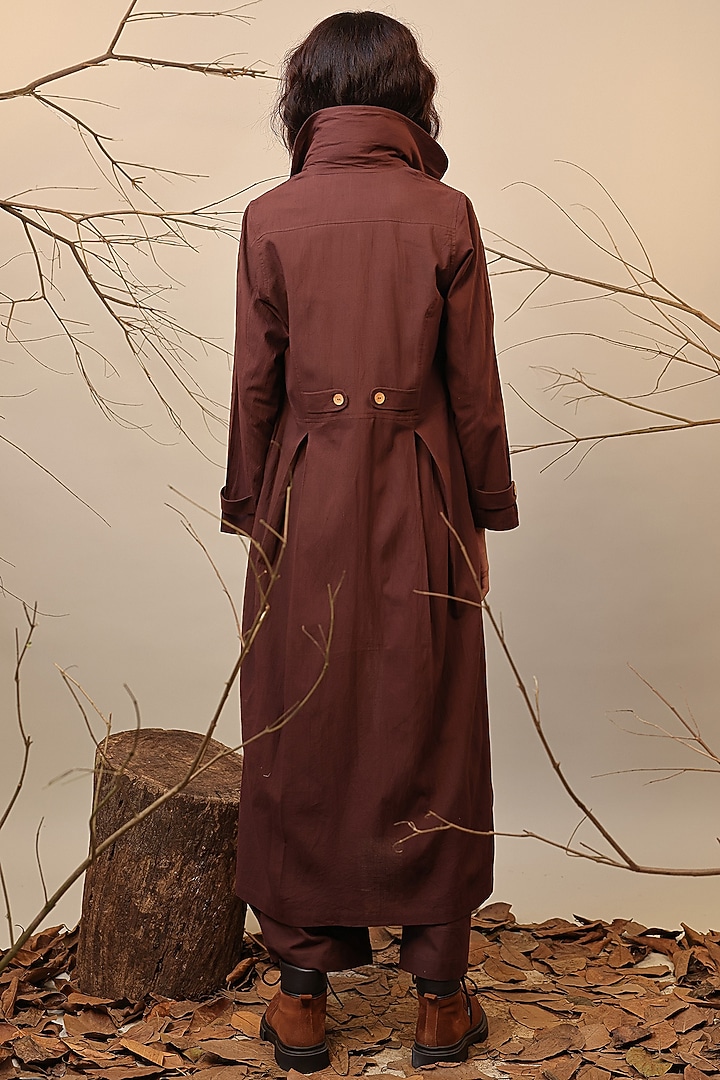 Brown Cotton Trench Jacket by Mati at Pernia's Pop Up Shop