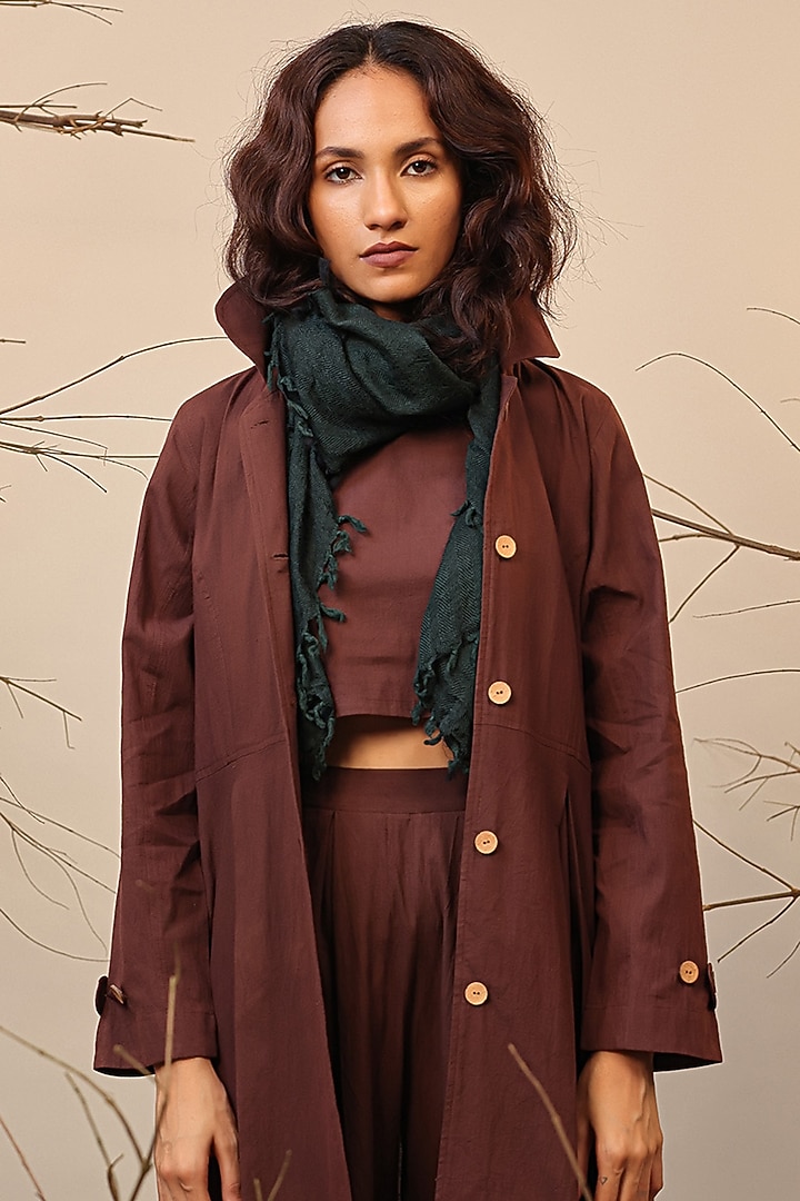 Brown Cotton Trench Jacket by Mati at Pernia's Pop Up Shop