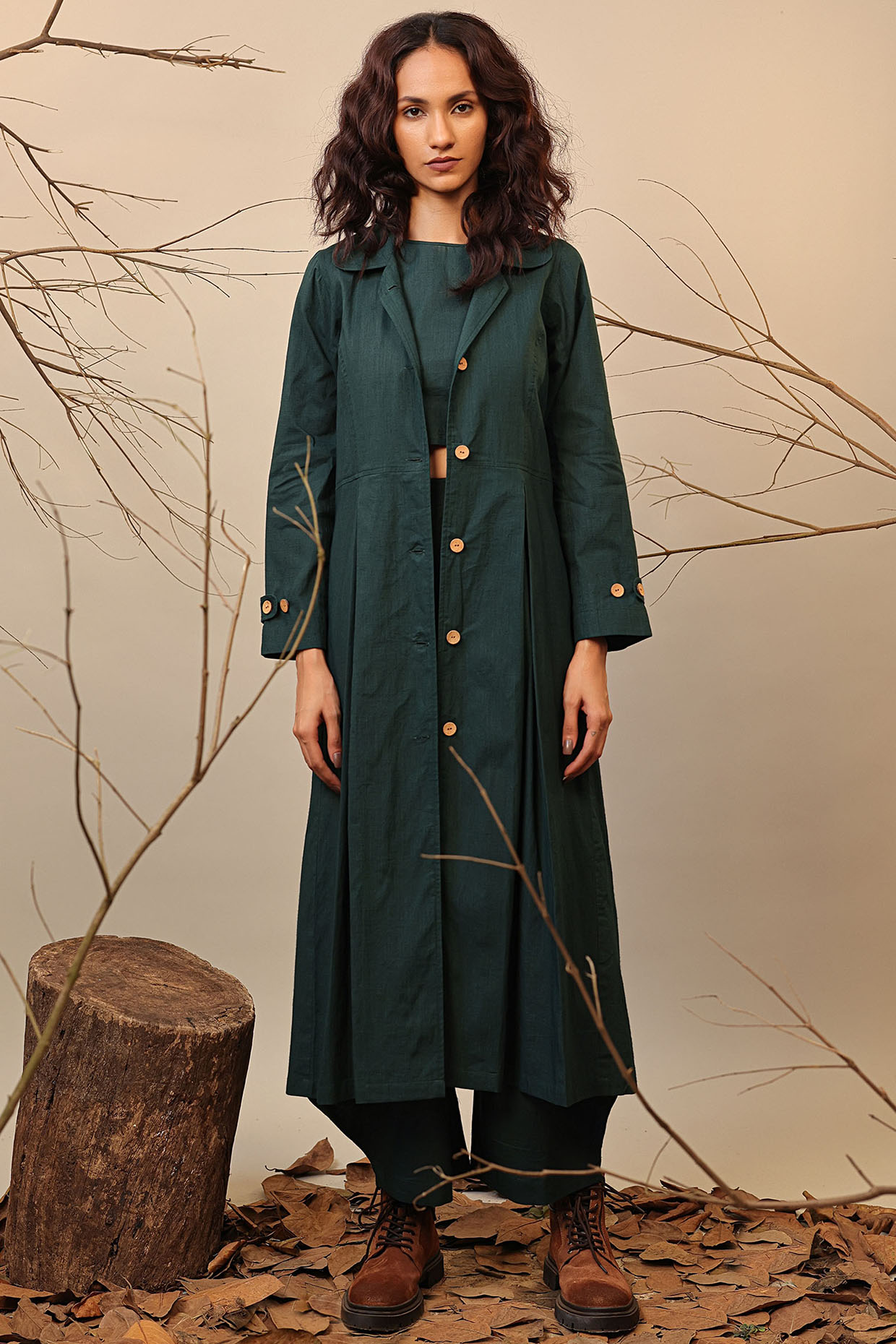 Green Cotton Trench Jacket by Mati at Pernia's Pop Up Shop