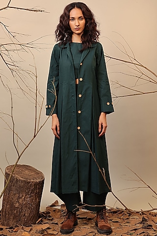 Green Cotton Trench Jacket by Mati