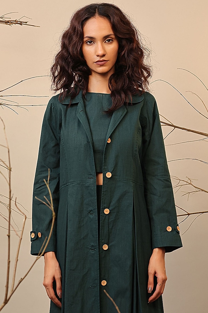 Green Cotton Trench Jacket by Mati at Pernia's Pop Up Shop