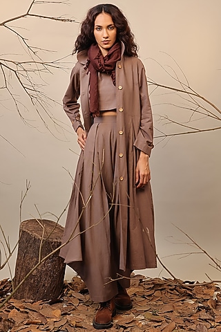 Beige Cotton Trench Jacket Set by Mati