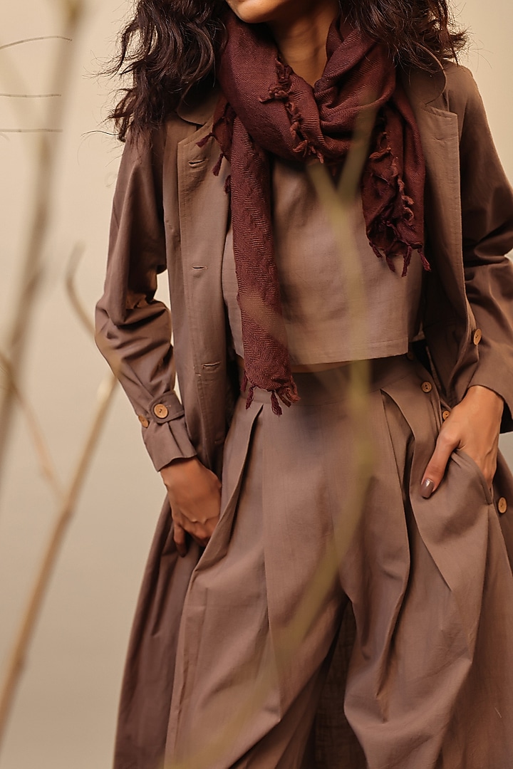 Beige Cotton Trench Jacket Set by Mati at Pernia's Pop Up Shop
