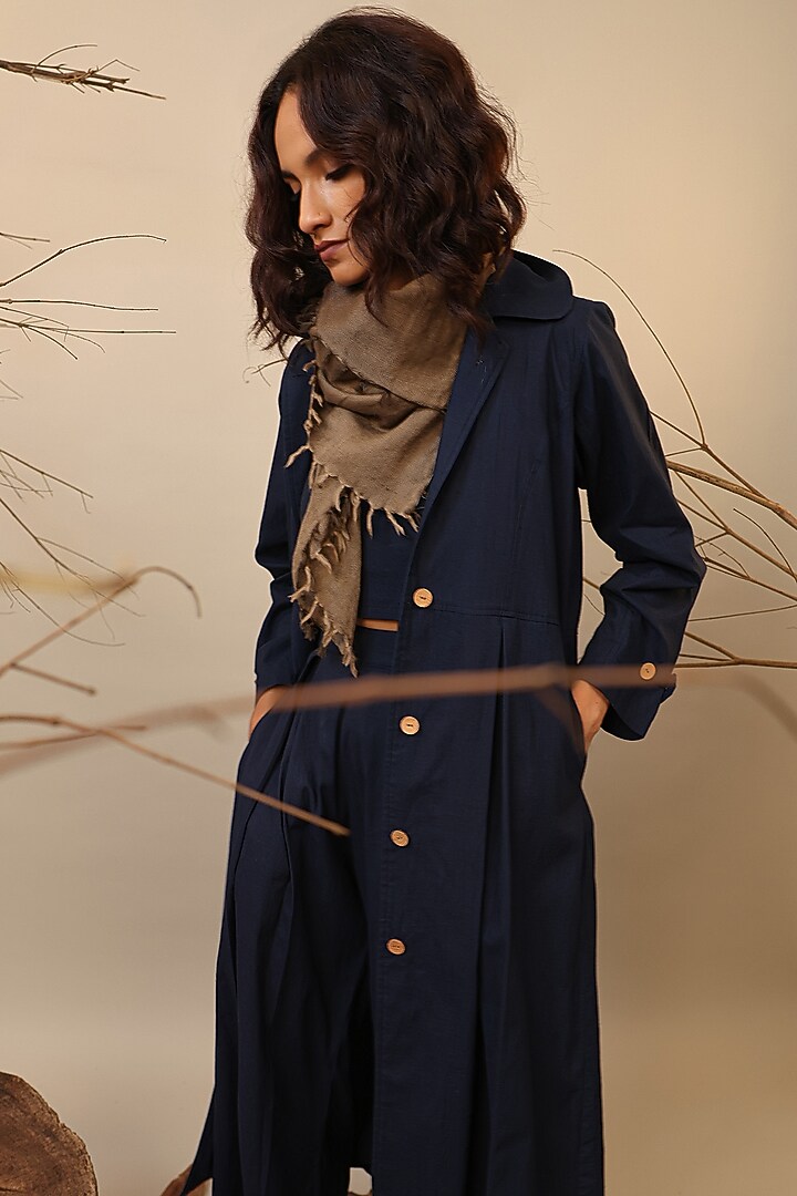 Blue Cotton Trench Jacket Set by Mati at Pernia's Pop Up Shop