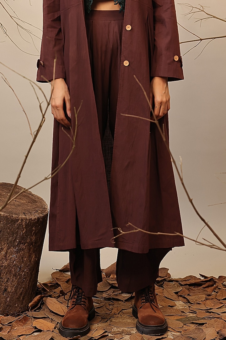 Brown Cotton Trench Jacket Set by Mati at Pernia's Pop Up Shop