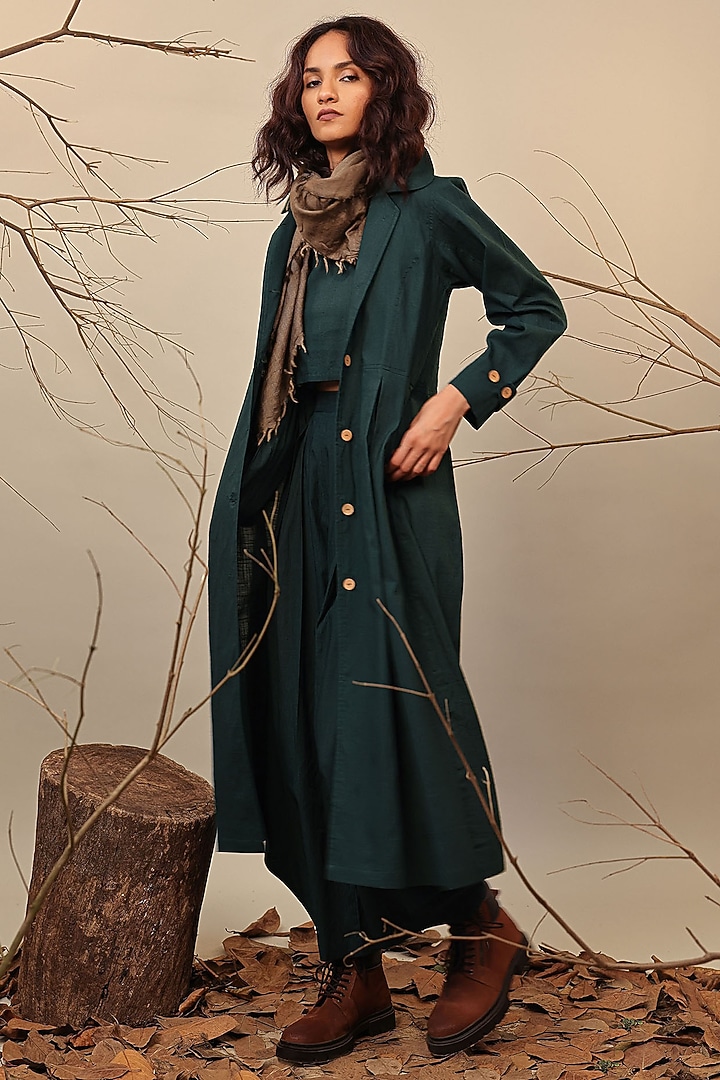 Green Handspun Cotton Trench Jacket Set by Mati at Pernia's Pop Up Shop
