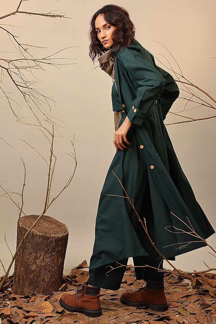 Green Handspun Cotton Trench Jacket Set by Mati at Pernia's Pop Up Shop