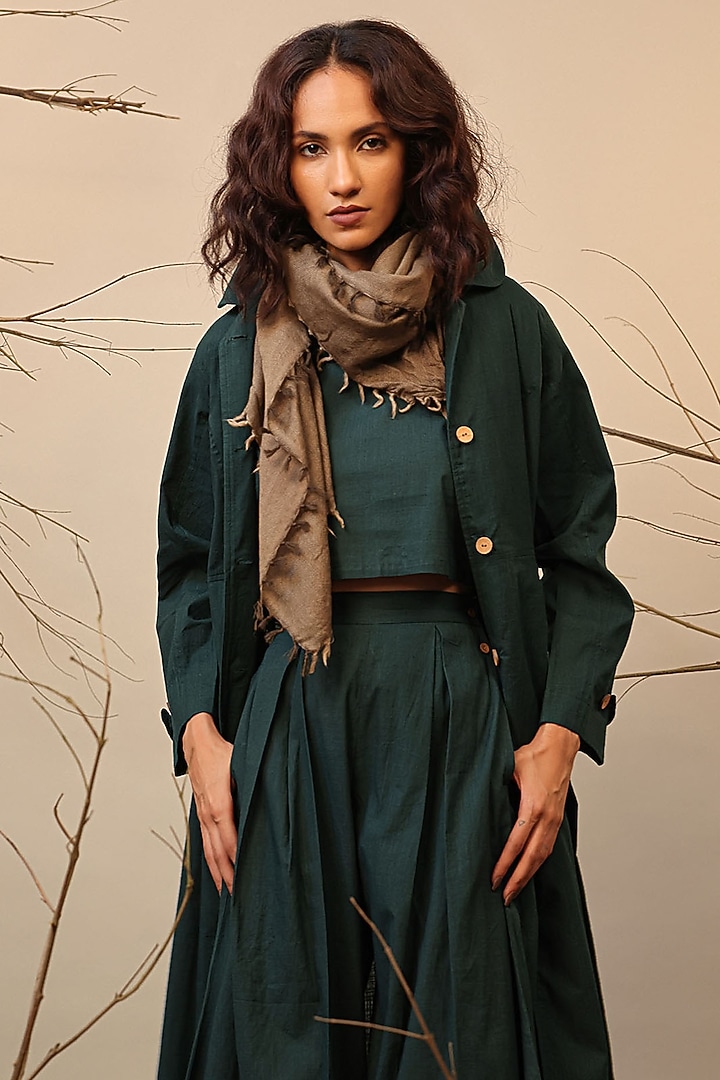 Green Handspun Cotton Trench Jacket Set by Mati at Pernia's Pop Up Shop