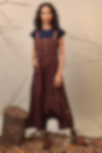 Brown Handspun Cotton Jumpsuit by Mati at Pernia's Pop Up Shop