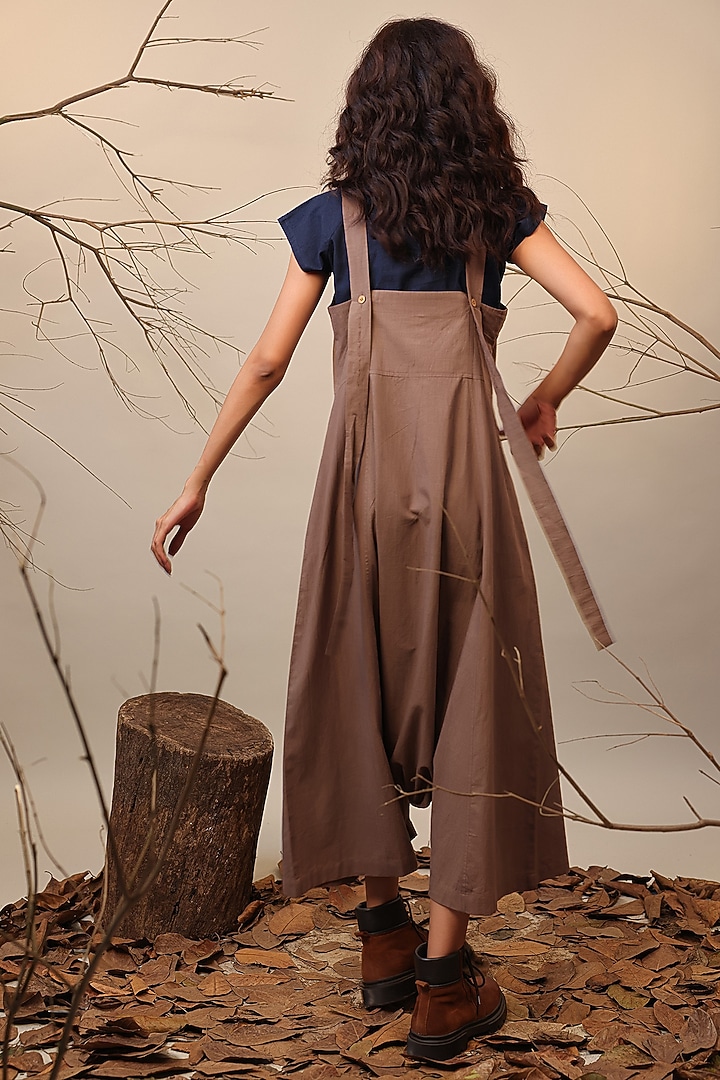 Blue Handspun Cotton Jumpsuit With Crop Top by Mati at Pernia's Pop Up Shop