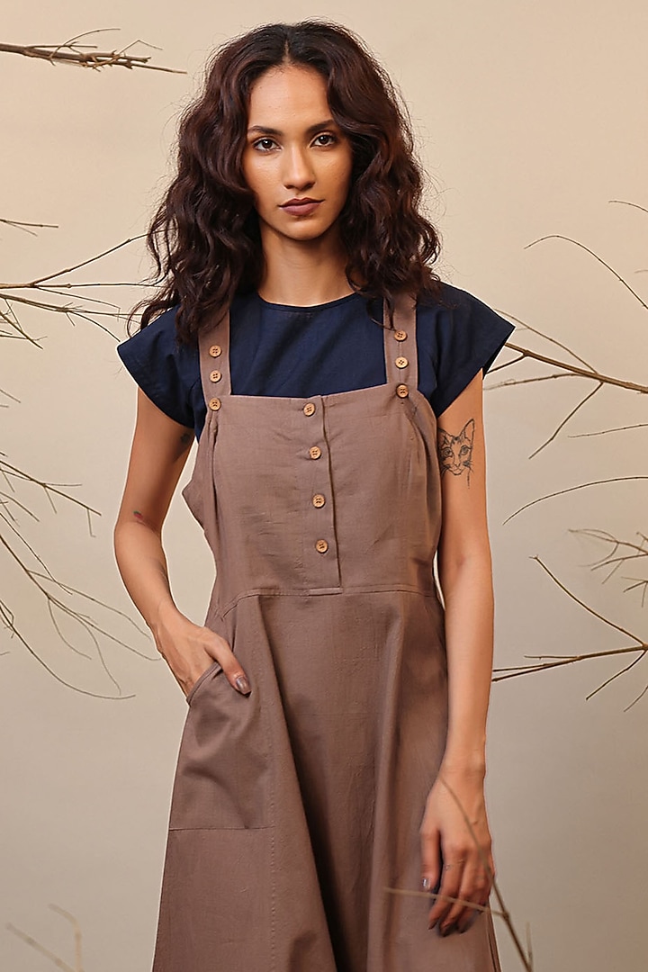 Blue Handspun Cotton Jumpsuit With Crop Top by Mati at Pernia's Pop Up Shop