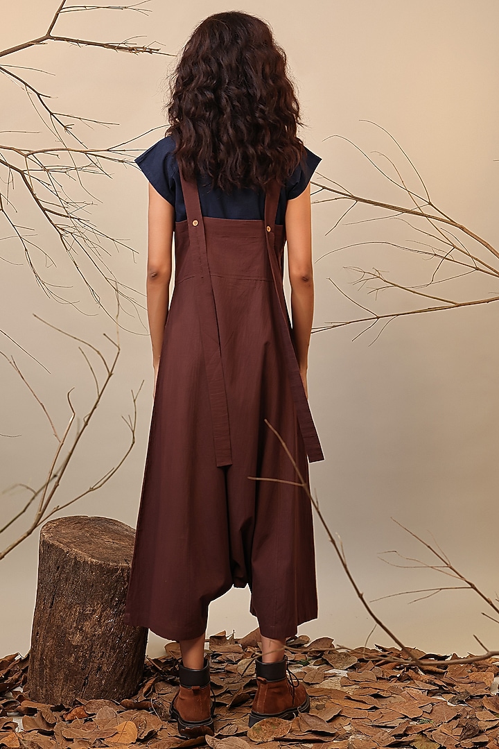 Brown Handspun Cotton Jumpsuit With Crop Top by Mati at Pernia's Pop Up Shop