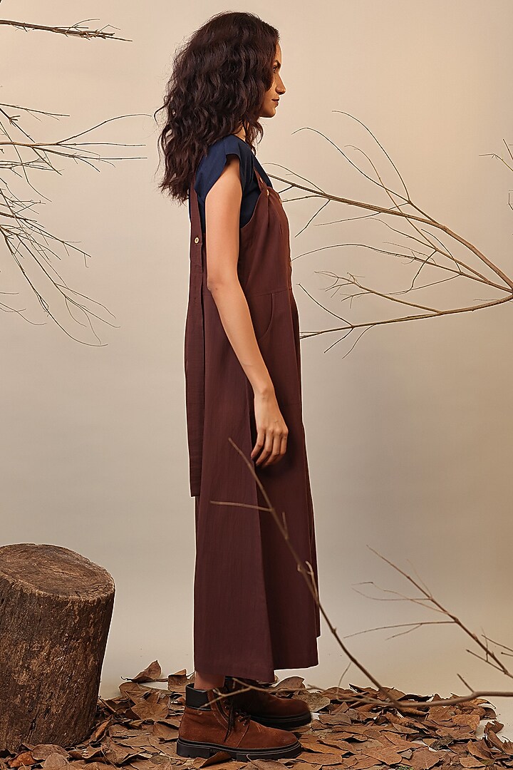 Brown Handspun Cotton Jumpsuit With Crop Top by Mati at Pernia's Pop Up Shop
