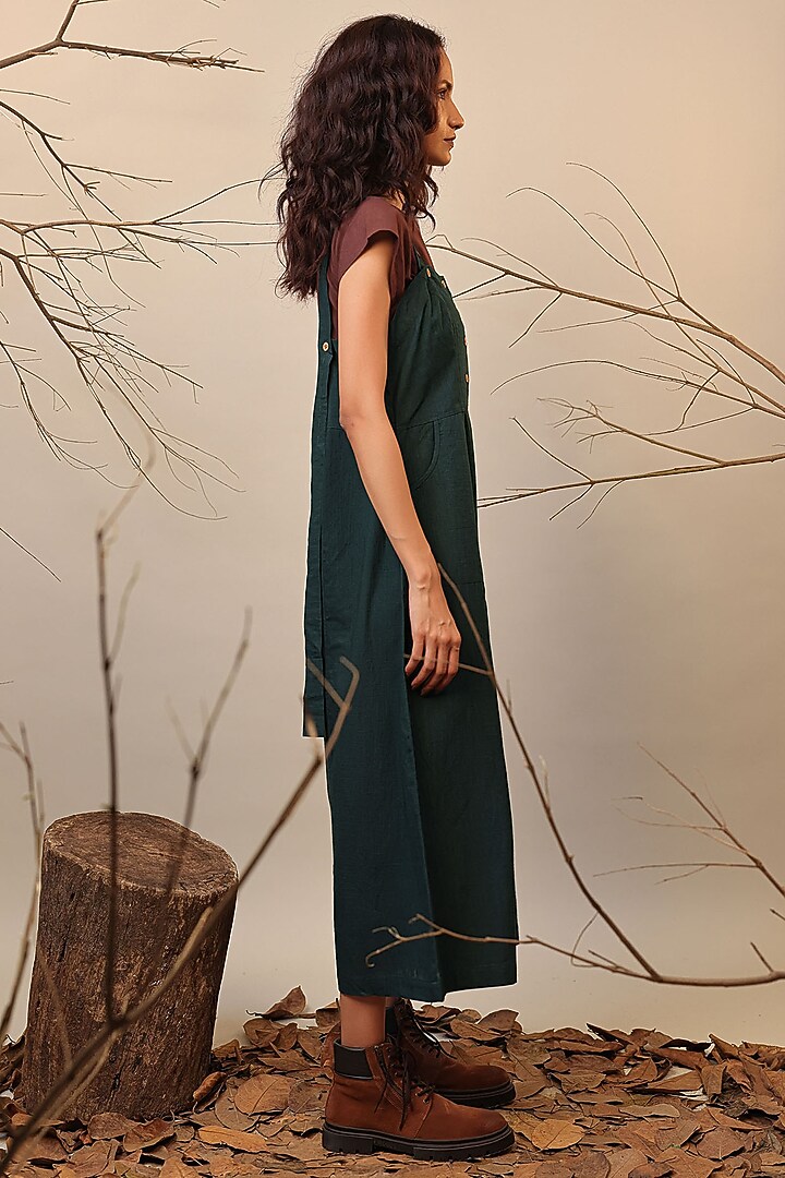 Green Handspun Cotton Jumpsuit With Crop Top by Mati at Pernia's Pop Up Shop