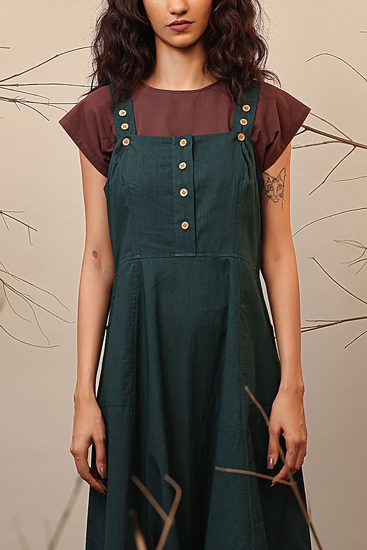 Green Handspun Cotton Jumpsuit With Crop Top by Mati at Pernia's Pop Up Shop