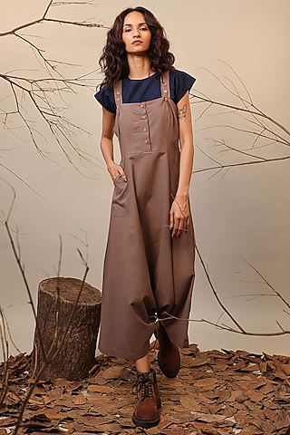 Beige Handspun Cotton Jumpsuit With Crop Top by Mati
