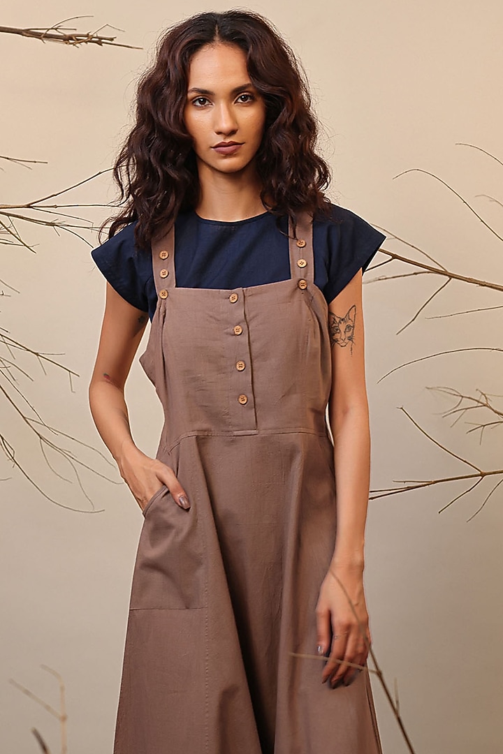 Beige Handspun Cotton Jumpsuit With Crop Top by Mati at Pernia's Pop Up Shop