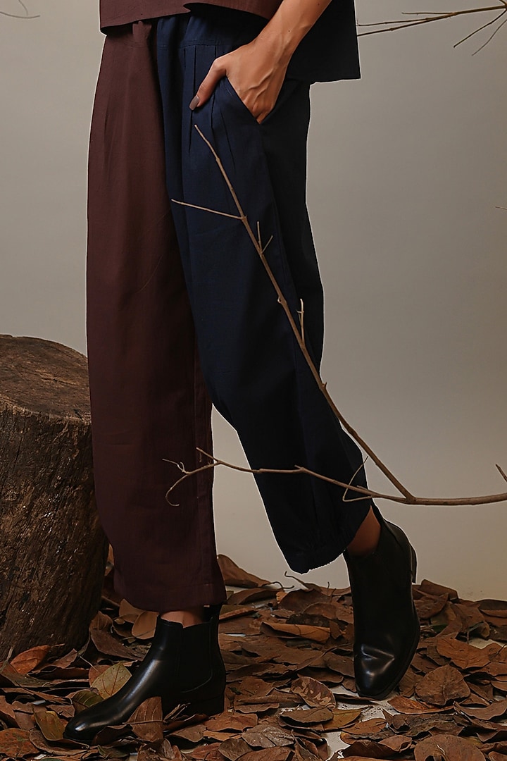 Blue & Brown Handspun Cotton Color-Block Co-Ord Set by Mati at Pernia's Pop Up Shop