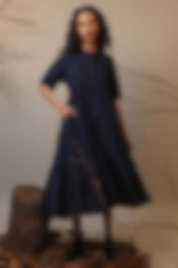 Blue Handspun Cotton Tiered Dress by Mati at Pernia's Pop Up Shop