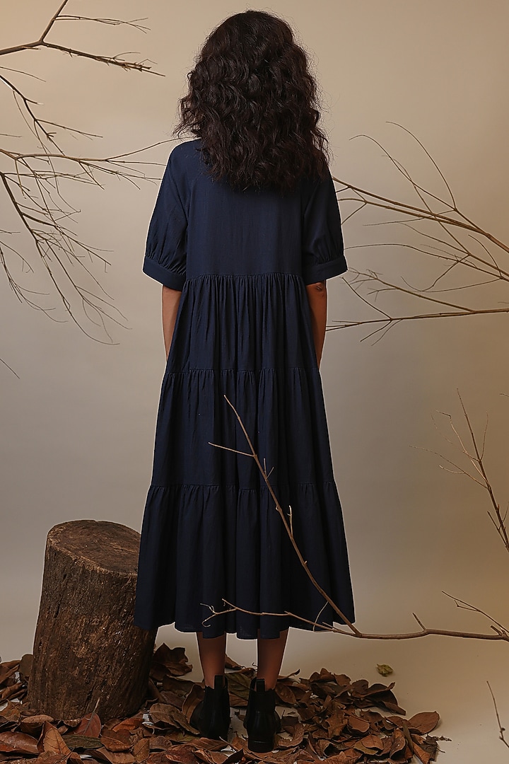 Blue Handspun Cotton Tiered Vacation Dress by Mati at Pernia's Pop Up Shop