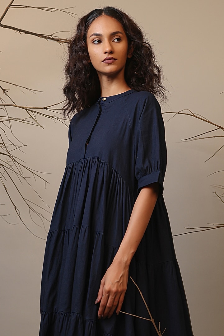 Blue Handspun Cotton Tiered Vacation Dress by Mati at Pernia's Pop Up Shop