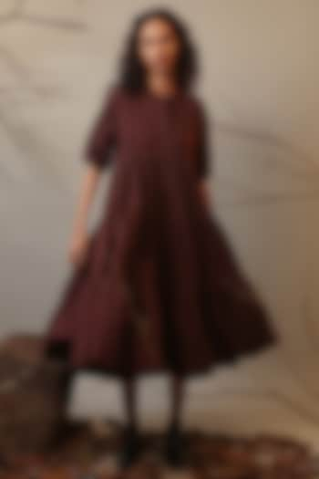 Brown Handspun Cotton Tiered Dress by Mati at Pernia's Pop Up Shop