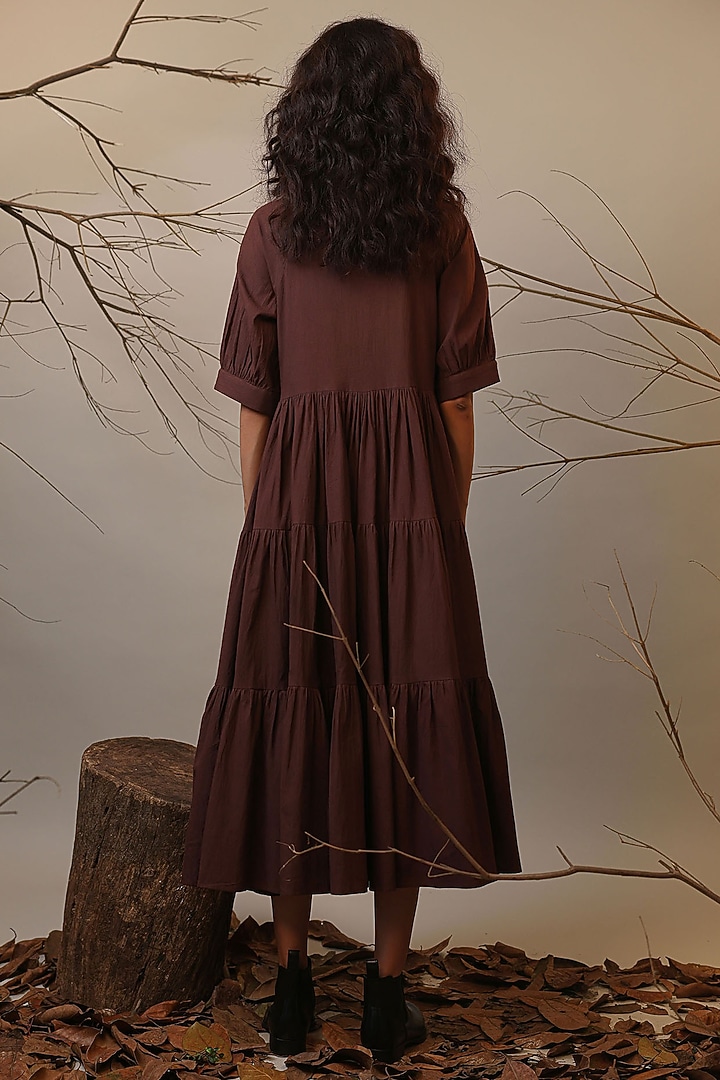 Brown Handspun Cotton Tiered Vacation Dress by Mati at Pernia's Pop Up Shop