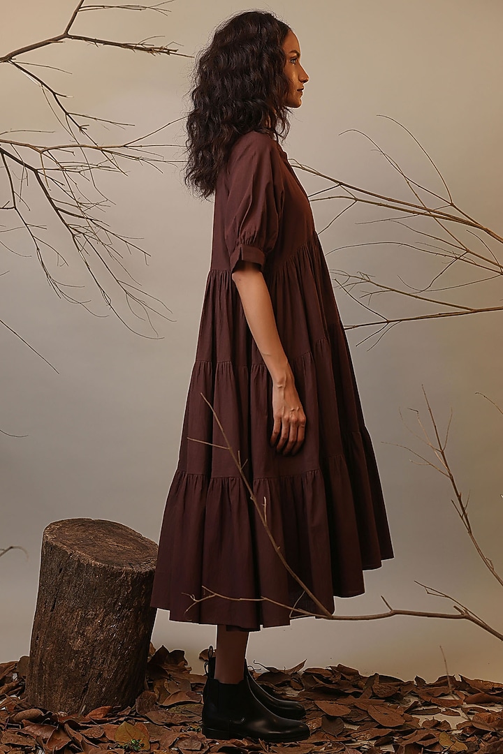 Brown Handspun Cotton Tiered Vacation Dress by Mati at Pernia's Pop Up Shop