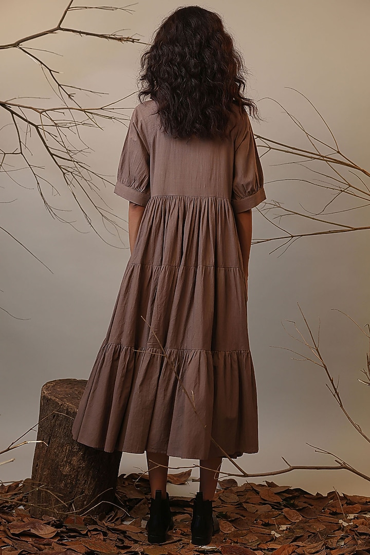 Beige Handspun Cotton Tiered Vacation Dress by Mati at Pernia's Pop Up Shop
