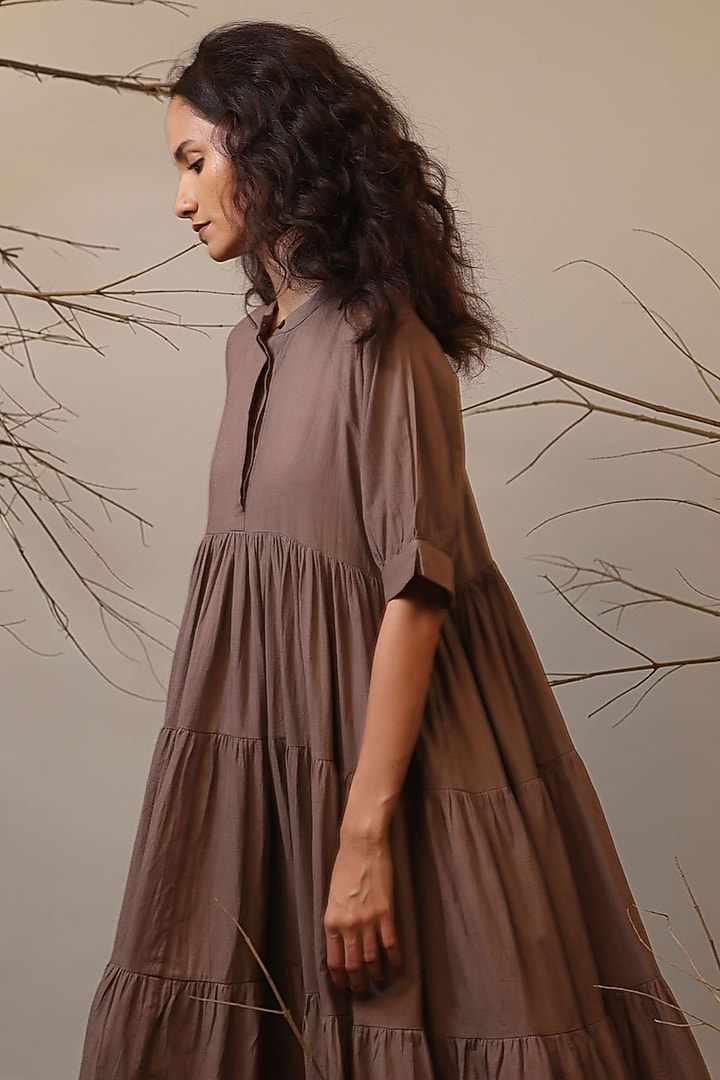 Beige Handspun Cotton Tiered Vacation Dress by Mati at Pernia's Pop Up Shop