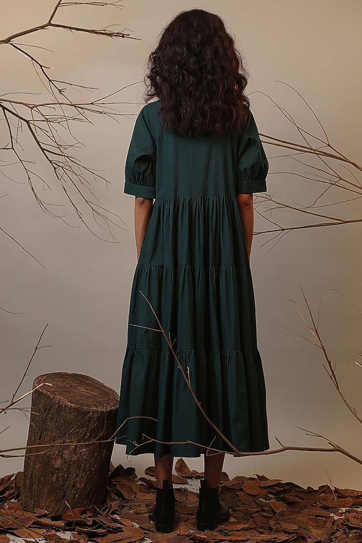 Green Handspun Cotton Tiered Vacation Dress by Mati at Pernia's Pop Up Shop
